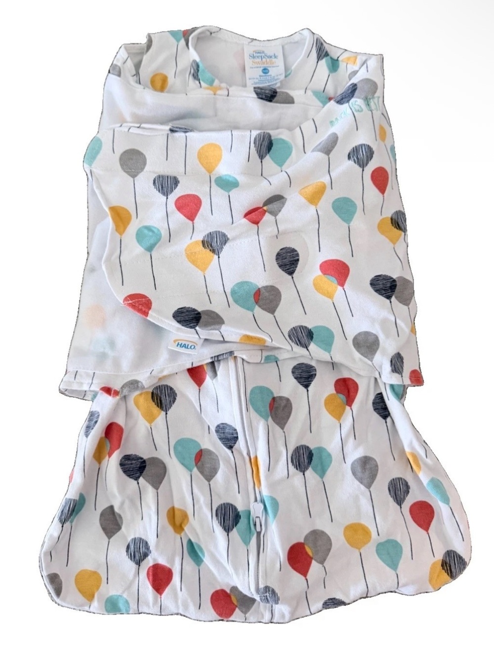 Halo Sleep Sack Swaddle Newborn (birth - 3m), White Balloons Cotton 6-12lbs, GUC